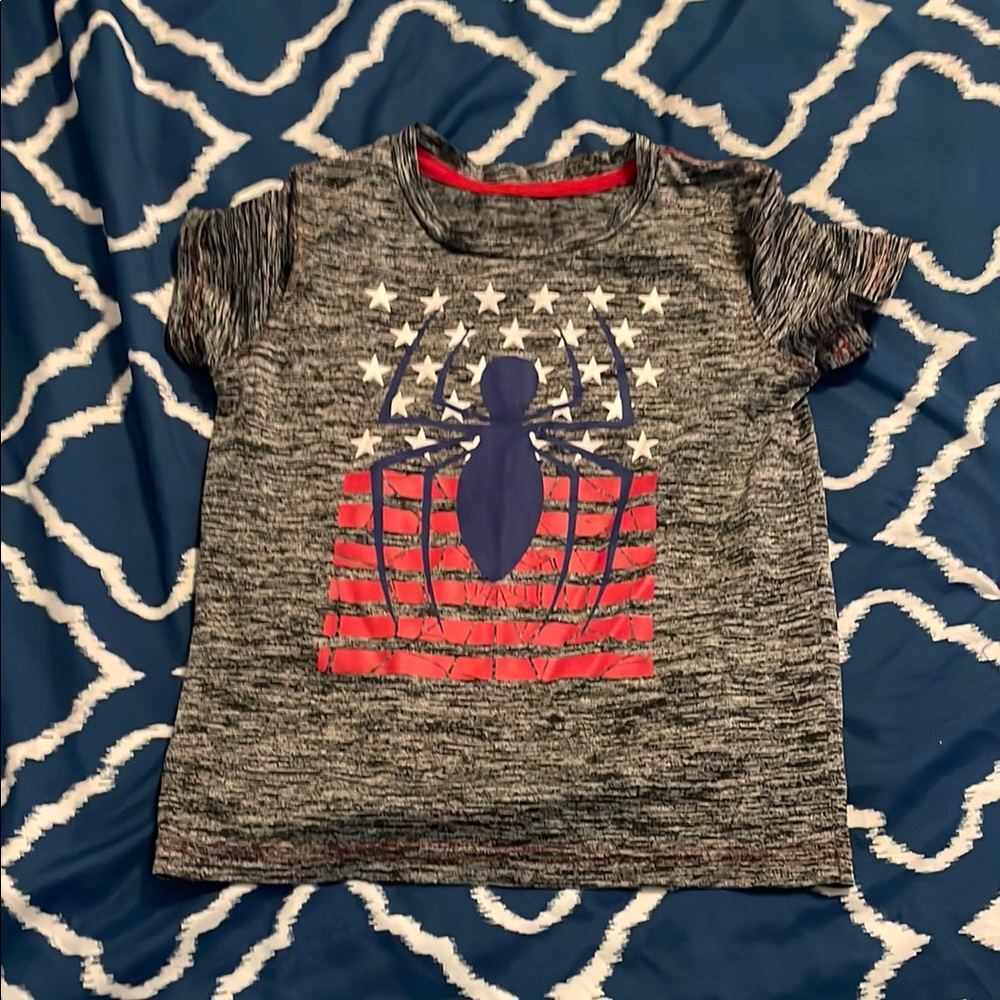Spider Graphic Kids T-Shirt - Gray and Red